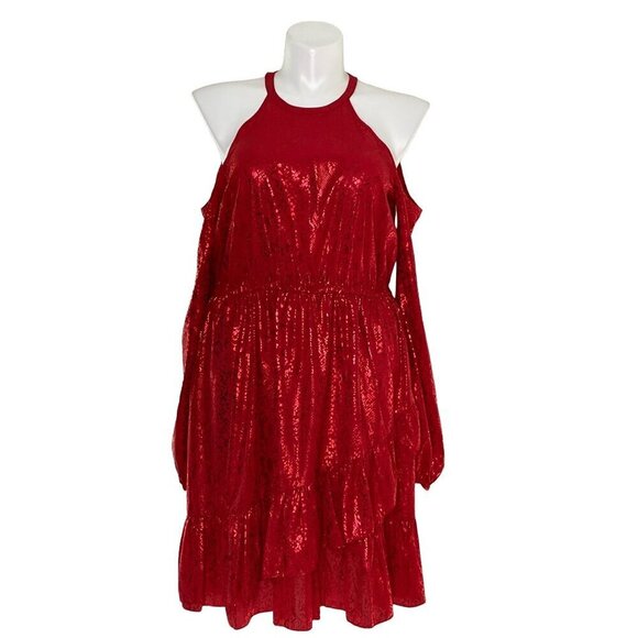 MICHAEL Michael Kors Red Metallic Cold-Shoulder Dress, NWT $165 Women's Size XL - Picture 3 of 13